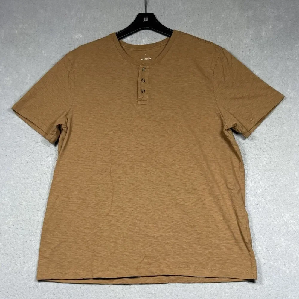 Everlane Shirt Men Large Brown Henley Pullover T Tee Slub Cotton Classic Casual - Picture 1 of 9